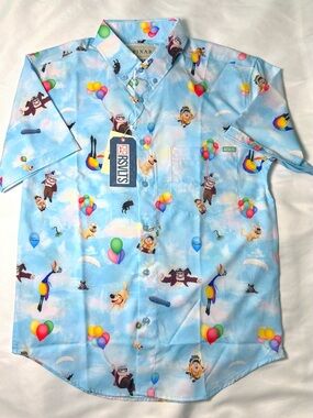 RSVLTS Pixar What Goes Up Balloon Adult Small KUNUFLEX Disney Button Up NWT